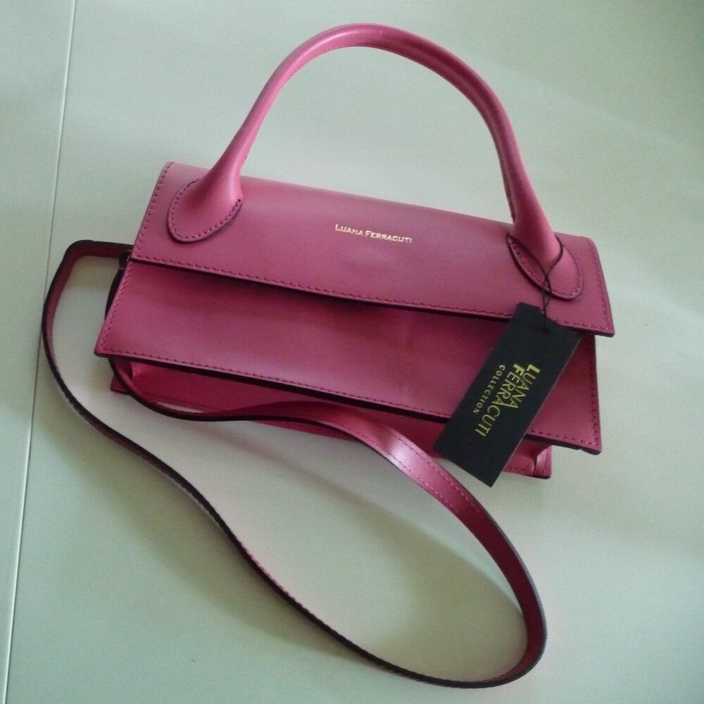 LUANA FERRACUTI LUXURY FUCHSIA GENUINE LEATHER SMALL CROSSBODY BAG NEW WITH TAG